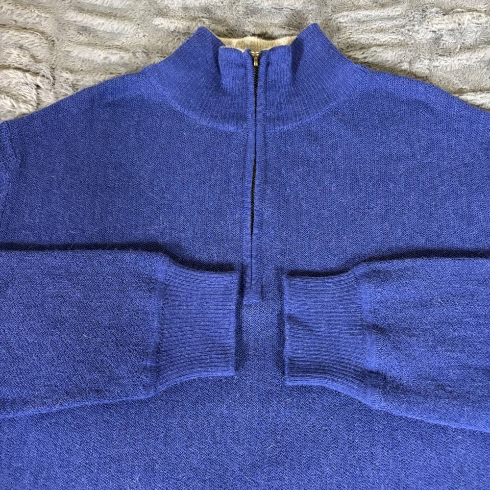 Textil Sulca Premium 100% Baby Alpaca 1/4 Zip Sweater Mens Large Royal Blue Peru